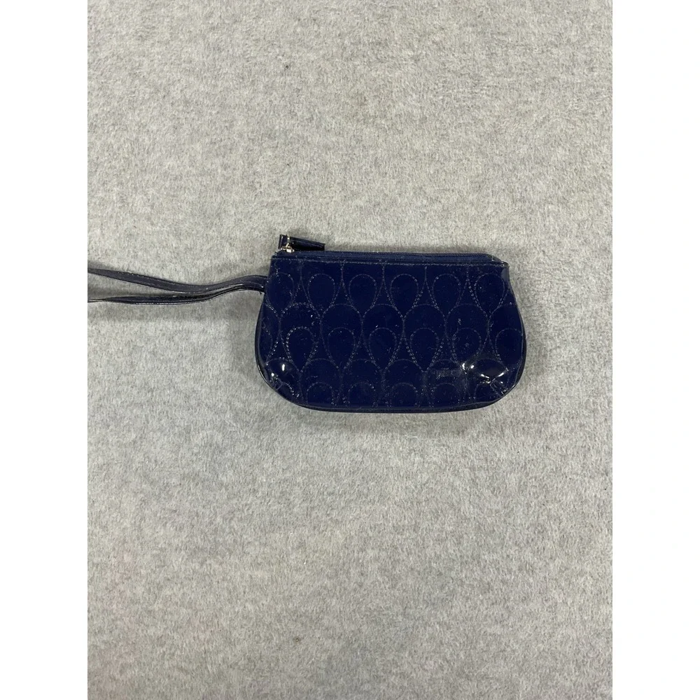 Pur Cosmetics Navy Blue Patent Quilted Small Wristlet Makeup Bag Pouch